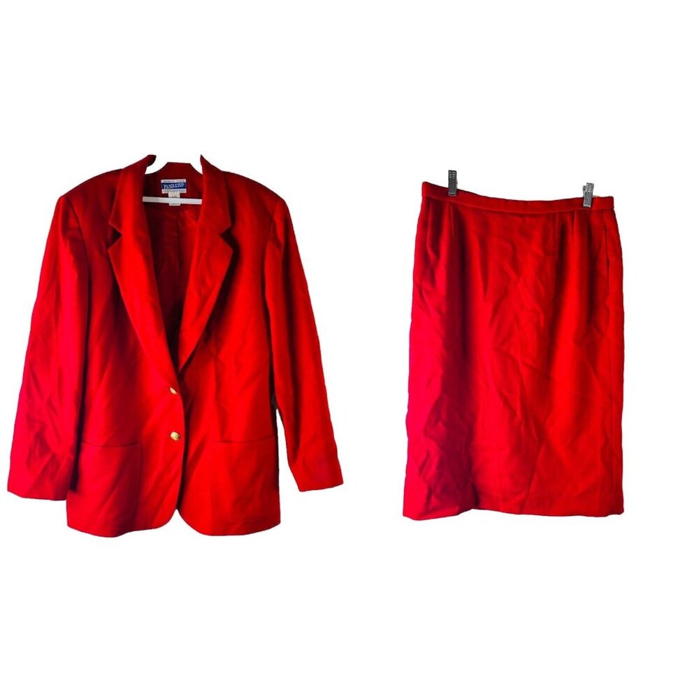 Vintage 90s Pendleton Red Virgin Wool Blazer Skir… - image 1